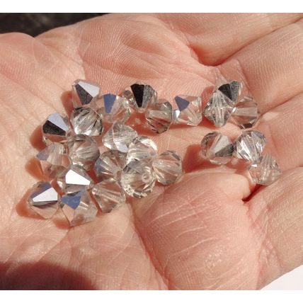 24 Clear Silver Vitrail Glass Bicone Beads 10mm Vintage Czech Crafting bd084