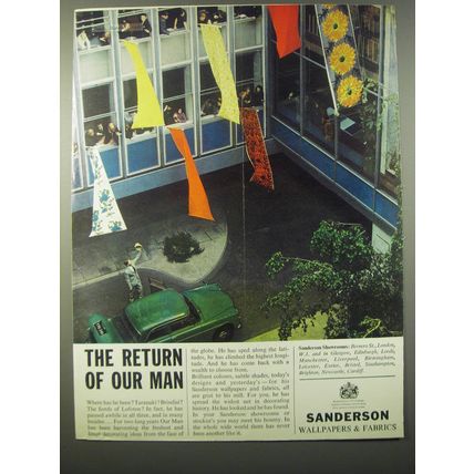 1965 Sanderson Wallpapers and Fabrics Ad - The return of our man