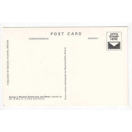 Bishop's Meadow Restaurant and Motel Brecon Postcard