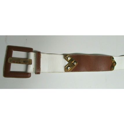 RARE 1980's YVES SAINT LAURENT Brass Leather Belt TAN/WHITE YSL Med 29"-31" 4974