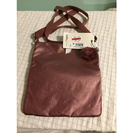 KIPLING Keiko Slim Nylon Cross Body Bag Travel Dark Maroon Metallic