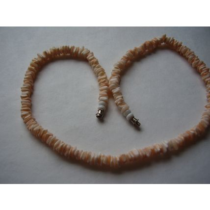 Vintage Necklace Angel Skin Coral Polished Pink Gemstone Sliced Beads 17" Chain