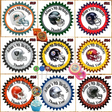 Football NFL Birthday Stickers 1 Sheet Round Personalized Custom Made