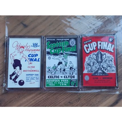 Clyde's 1939, 1955 & 1958 Scottish Cup Final Programmes fridge magnet set
