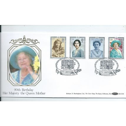 fdc benham silk first day cover no Blcs 56 sg1507 set 1990 queen mother