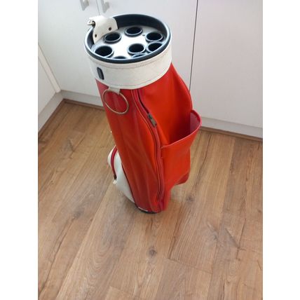Vintage Red White Leather Golf Bag Holds 8 Clubs Individual Divider Tubes