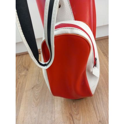 Vintage Red White Leather Golf Bag Holds 8 Clubs Individual Divider Tubes