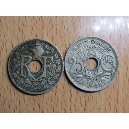 France Republic 1922 25 Cemtimes Coin