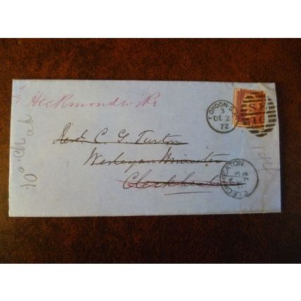 1872 GB QV 1d Red stamp LI Plate 144 cover Rev Turton Wesleyan Cleckheaton