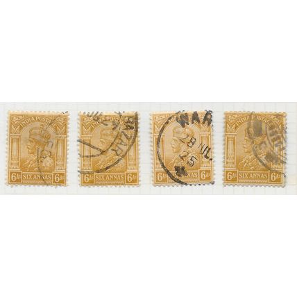 INDIA 1911 K5 SIX ANNAS 6a OCHRE SHADES 4 STAMP LOT SG177 178 SG USED