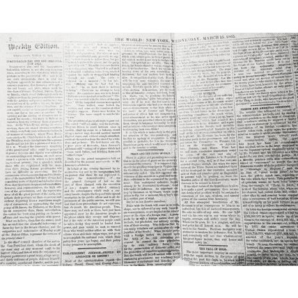 Civil War] The World, New York, March 15, 1865. Original complete issue