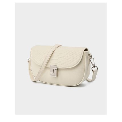 Ladies' Genuine Leather Crossbody Bag Large Capacity Small Square Bag White