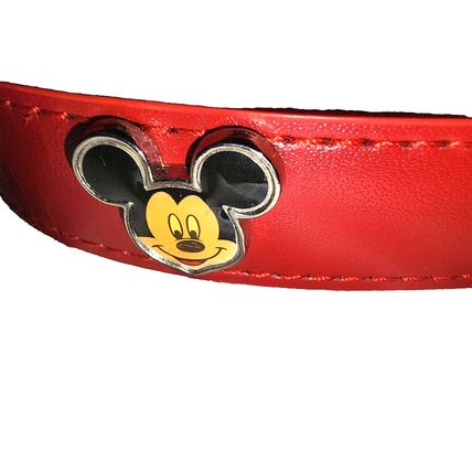 Mickey Mouse Disney Red Leather Dog Collar Chrome Buckle & Ring 16"-21" Neck