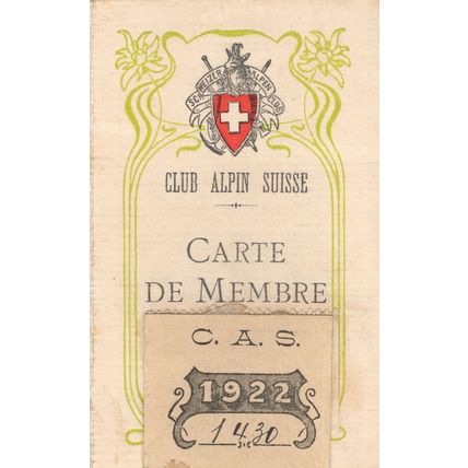 Club Alpin Swiss 1922 Switzerland Old Membership Card Pass
