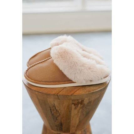 Camel Plush Suede Winter Home Slippers