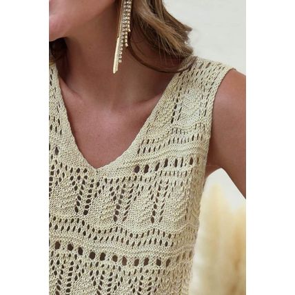 Apricot V Neck Textured Hollow-out Sweater Vest
