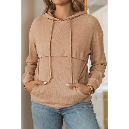 Waffle Knit Kangaroo Pocket Hooded Sweatshirt