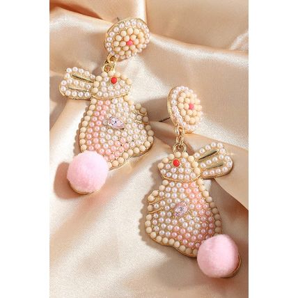 Pink Easter Bunny Pearl Beaded Earrings