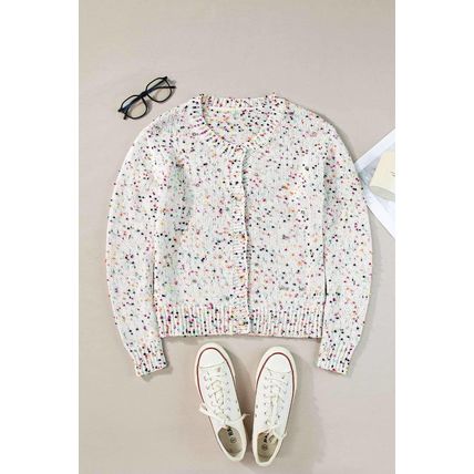 White Multicolor Confetti Sweater Cardigan
