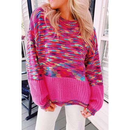 Bright Pink Rainbow Confetti Drop Shoulder Sweater