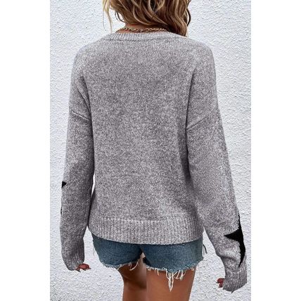 Gray Star Pattern Drop Shoulder Sweater