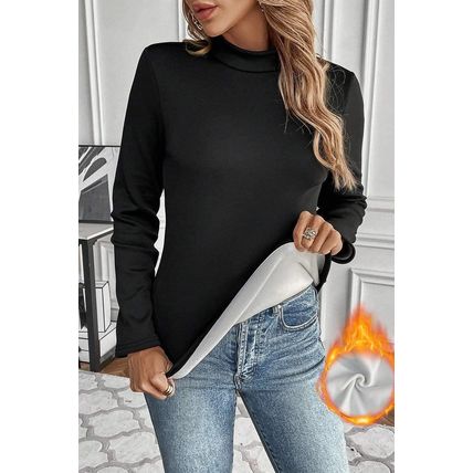 Black Mock Neck Thermal Lined Long Sleeve Tee