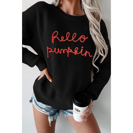 Black Hello Pumpkin Graphic Sweater