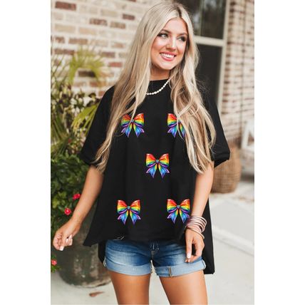 Black Pride Bow Print Oversize Cotton T Shirt