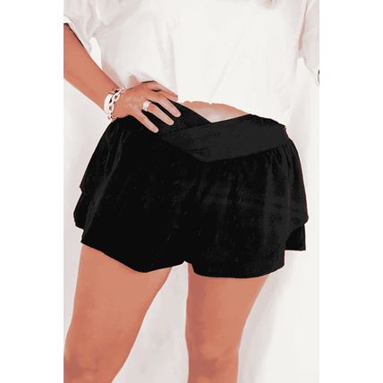 Black Crossed Waist Tiered Flowy Shorts