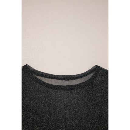 Black Metallic Glitter Mesh Long Sleeve Top