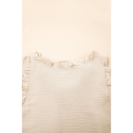 Parchment Textured Frilly Trim V Neck Sleeveless Top