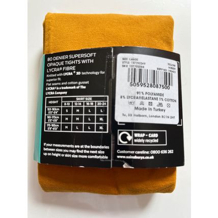 TU VELVET TOUCH OPAQUE TIGHTS - LARGE - MUSTARD