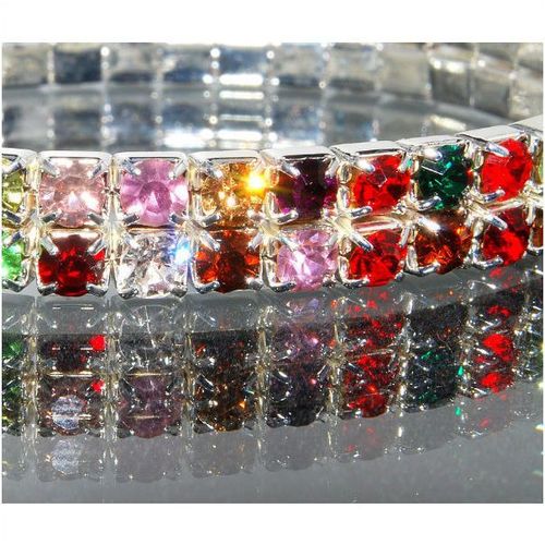 2 Row Wedding Party Coloured Rhinestone Stretch Bangle Bracelet Jewellery 1363