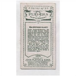 Players Past and Present 1916 Cigarette Card No 10 Miss Gertrude Elliott
