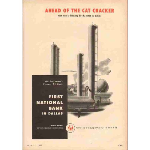 first national bank dallas 1953 cat cracker financing oil vintage ad