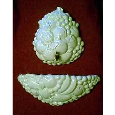 WHITEWARE WHITE GLAZED VEGETABLE SOUP TUREEN, APPLE FRUIT FAUCET & WALL POCKET