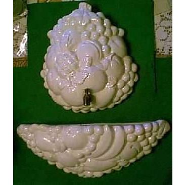 WHITEWARE WHITE GLAZED VEGETABLE SOUP TUREEN, APPLE FRUIT FAUCET & WALL POCKET