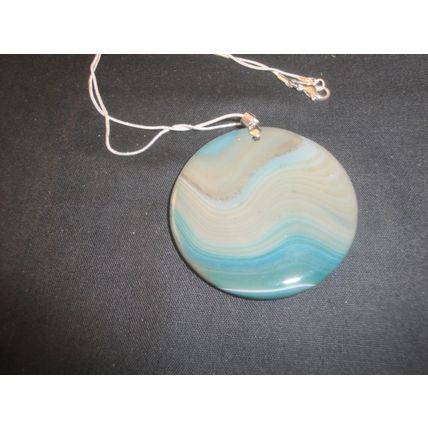 55mm x 6mm green brown white round banded agate pendant on snake chain necklace