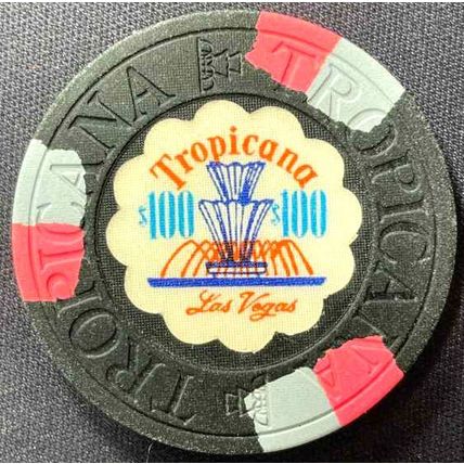 TROPICANA $100. CASINO CHIP - 1972 - Las Vegas, Nevada - Fountain Chip