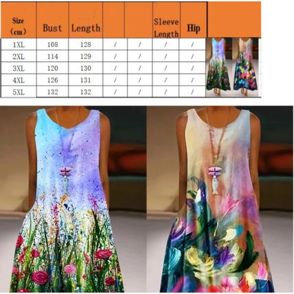 dress with pockets oversized dress Foreign trade printed round neck
