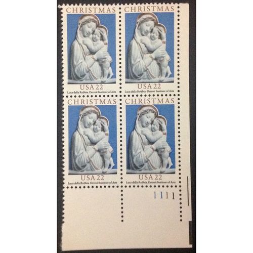 US Stamp #2165 mint: 1985 22c Christmas, Madonna & Child - MNH plate block 4