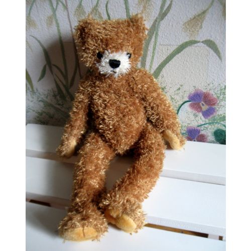 13" Golden Brown & Cream Teddy Bear with Curly "Fur"