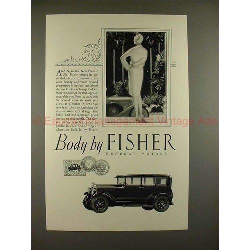 1928 Body By Fisher Ad w/ Pontiac Six Car - NICE!!