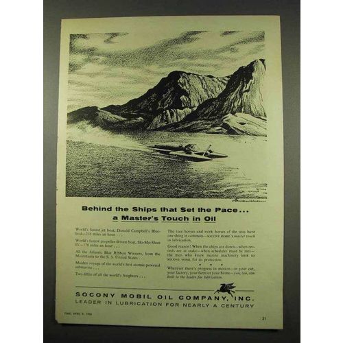 1956 Socony Mobil Oil Ad - Bluebird Jet Boat