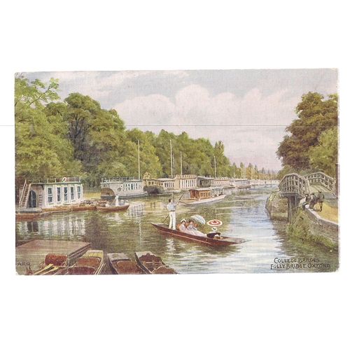 COLLEGE BARGES FOLLY BRIDGE, , OXFORD vintage postcard unposted by A R Quinton =