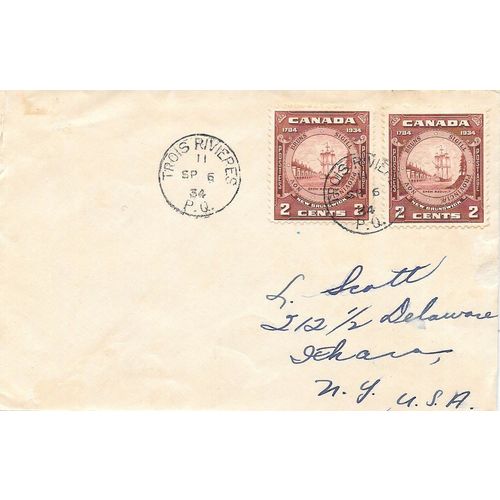 Trois Rivieres, Quebec cancel, 1934, double rate, great labels