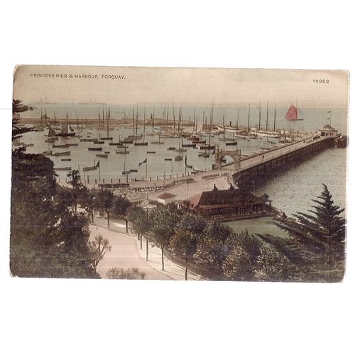 PRINCESS PIER & HARBOUR, TORQUAY, DEVON unused antique postcard =