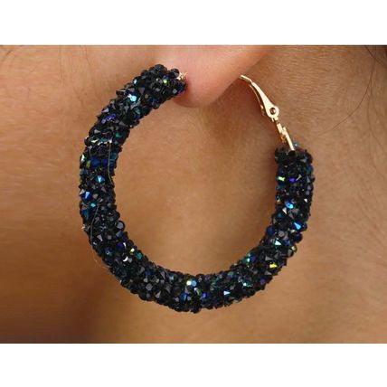 Punk Rock Big Crystal Earrings - Black with Blue