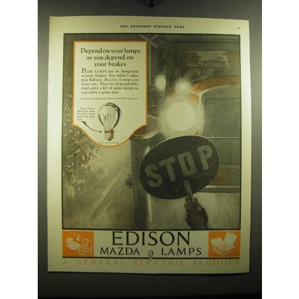 1923 G.E. Edison Mazda Lamps Ad - Depend on your lamps