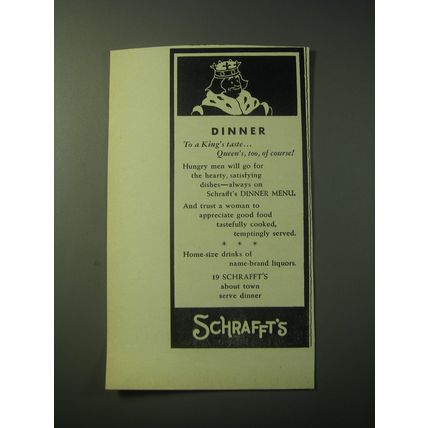 1948 Schrafft's Restaurant Ad - Dinner to a King's Taste